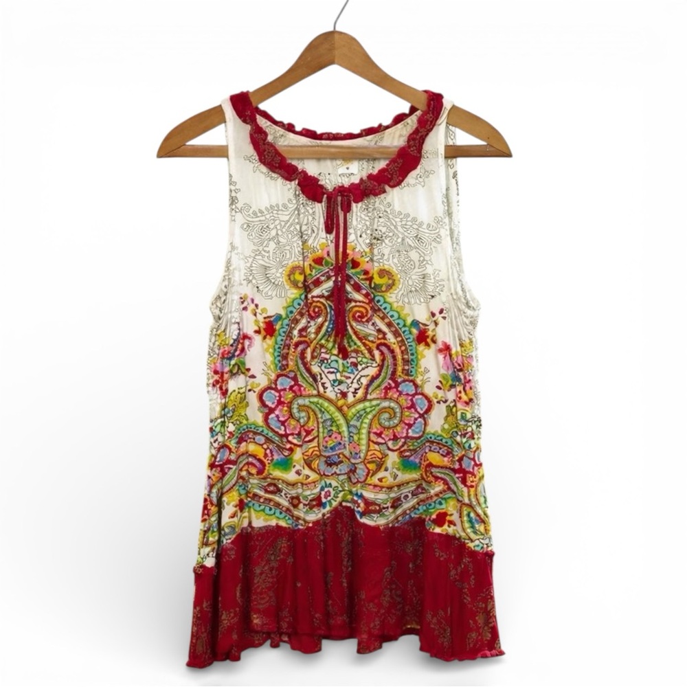 BILA Billabong Boho Paisley Sleeveless Tie-Neck Popover Blouse